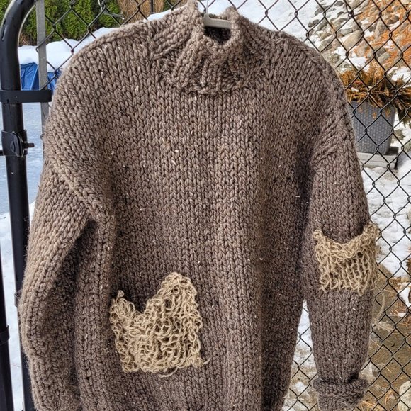 Wool winter set, sweater, hat and scarf, Barley color, hand knititted - Picture 3 of 16